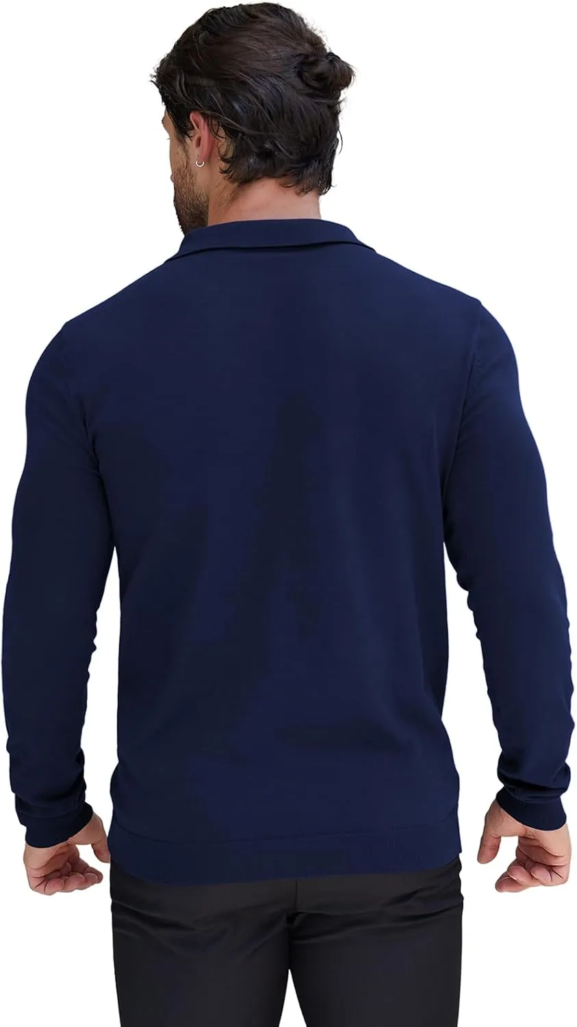 RQP Mens Zipper Polo Shirts Knit Casual Shirts Short/Long Sleeve,Stretch Slim Fit Golf Shirts,Soft Pullover