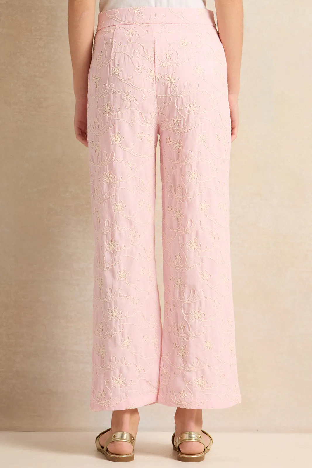 Senior Girls Pink Embroidered Pants