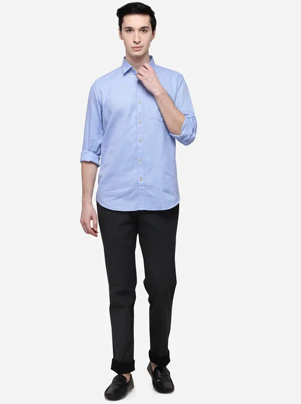 Sky Blue Tailored Fit Solid Casual Shirt | JadeBlue