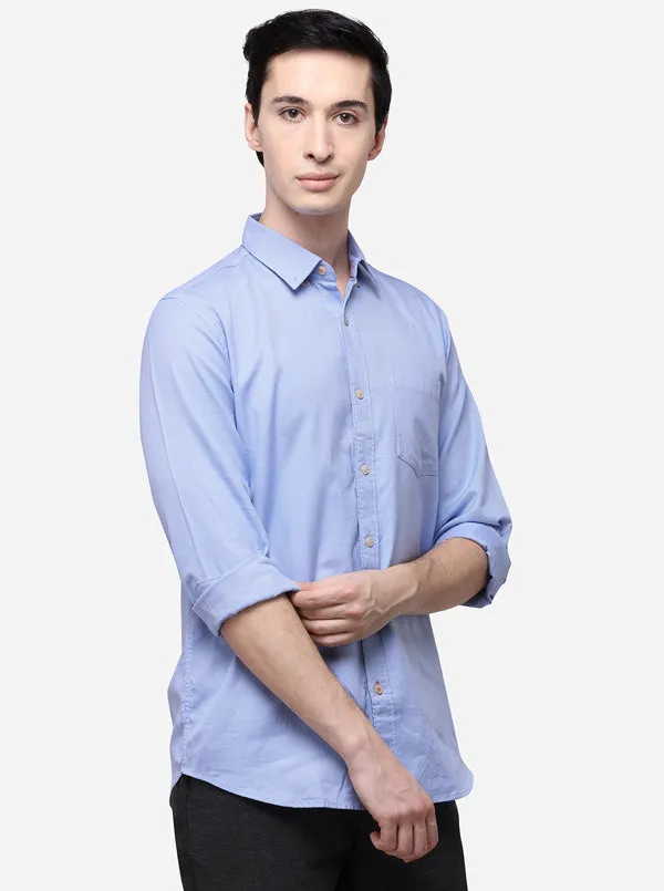 Sky Blue Tailored Fit Solid Casual Shirt | JadeBlue