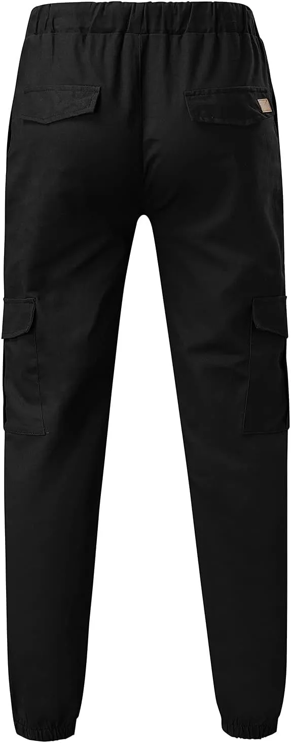 Slim Fit Work Jogger Pants for Men Stretch Twill Cotton Cargo Joggers Sweatpants Elastic Waist Cargo Hiking Pants