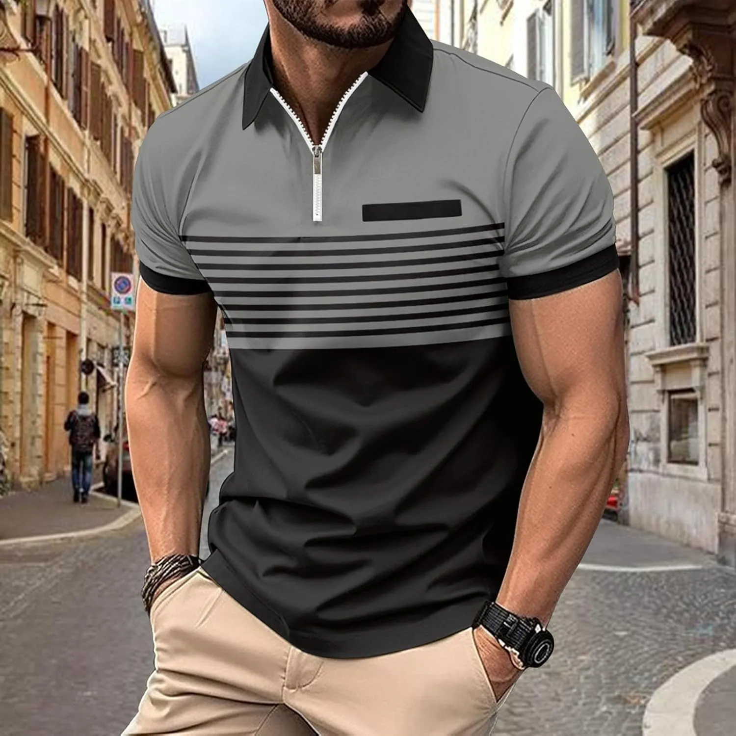 Striped Polo Shirts for Men Short Sleeve Casual Stylish Golf Tee Tops Classic Color Block Slim Fit Moisture Wicking Tshirt