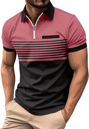 Striped Polo Shirts for Men Short Sleeve Casual Stylish Golf Tee Tops Classic Color Block Slim Fit Moisture Wicking Tshirt