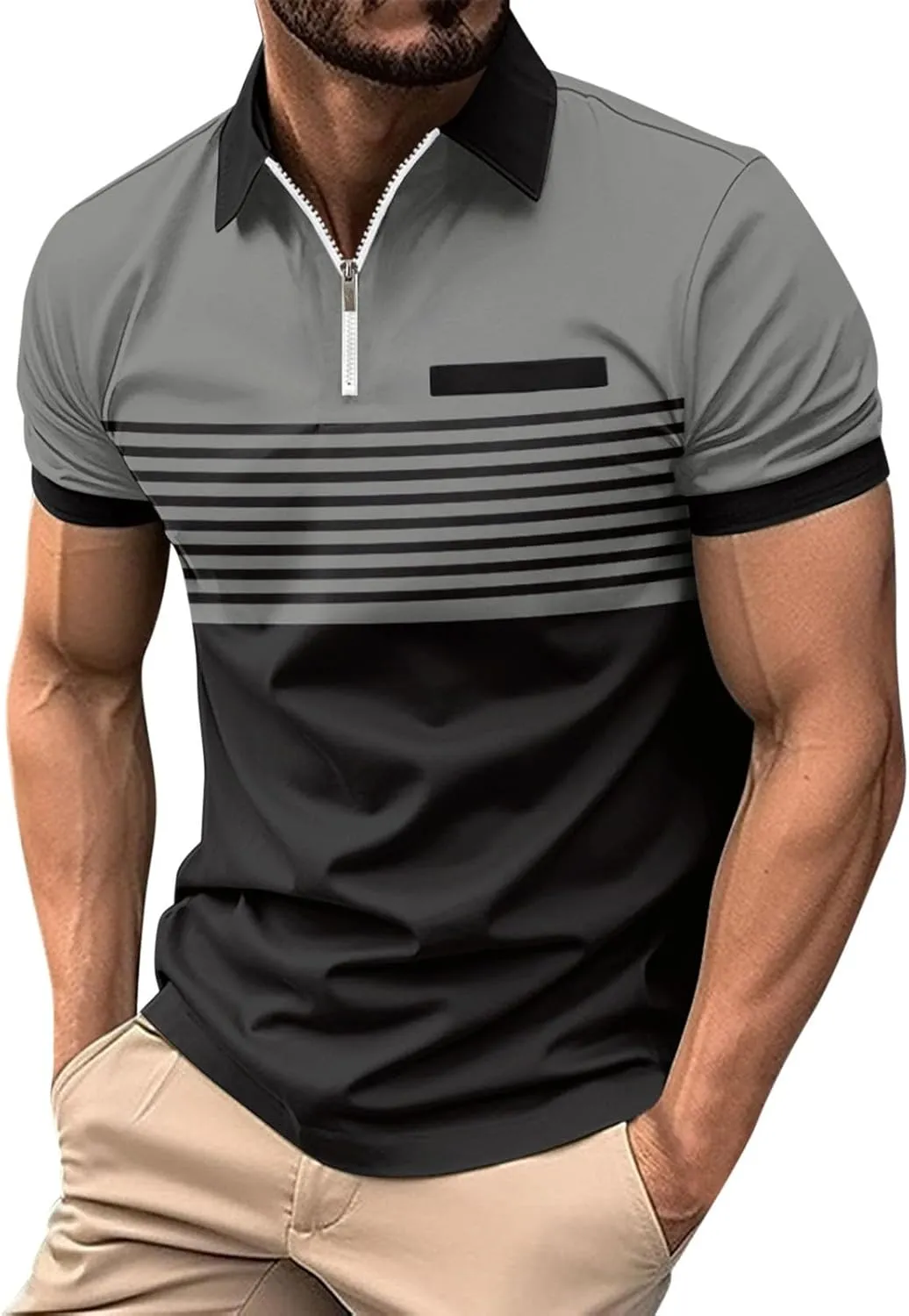 Striped Polo Shirts for Men Short Sleeve Casual Stylish Golf Tee Tops Classic Color Block Slim Fit Moisture Wicking Tshirt