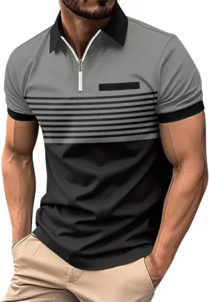 Striped Polo Shirts for Men Short Sleeve Casual Stylish Golf Tee Tops Classic Color Block Slim Fit Moisture Wicking Tshirt