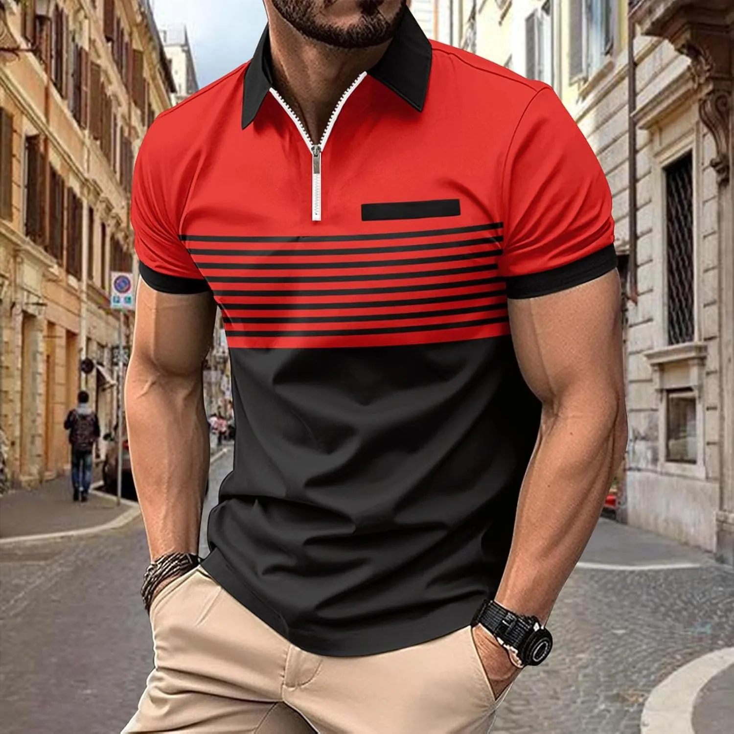 Striped Polo Shirts for Men Short Sleeve Casual Stylish Golf Tee Tops Classic Color Block Slim Fit Moisture Wicking Tshirt