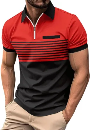 Striped Polo Shirts for Men Short Sleeve Casual Stylish Golf Tee Tops Classic Color Block Slim Fit Moisture Wicking Tshirt
