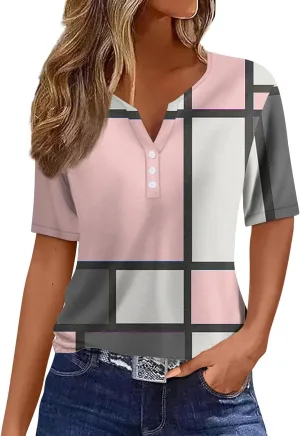 Summer Tops for Women 2025 Vacation Trendy V Neck Boho Short Sleeve Shirts Casual Loose Comfy Tunics Blouses