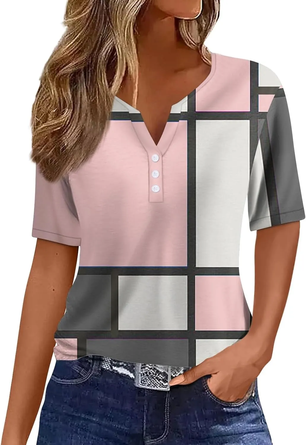 Summer Tops for Women 2025 Vacation Trendy V Neck Boho Short Sleeve Shirts Casual Loose Comfy Tunics Blouses