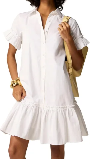 SUNNOW Women's Button Down Shirt Dress with Pockets Short Sleeve Loose Business Casual Tunics Dresses Tops