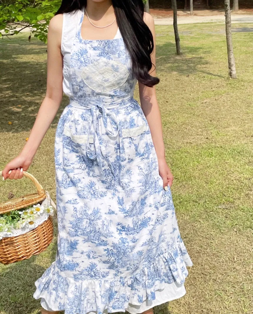Toile de Long Frill Apron