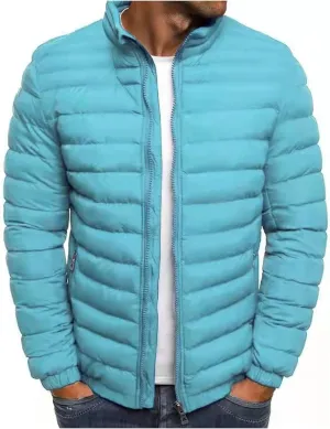 tuduoms Men's Down Jacket No Hood Winter Fashion Stand Collar Bomber Jacket Casual Quilted Lightweight Snow Ski Puffer Coat