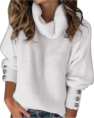 Turtleneck Loose Pullover Tops Sweater Mid Length Dress with Shoulder Sleeves and Half Turtleneck Sweater Neck Tops