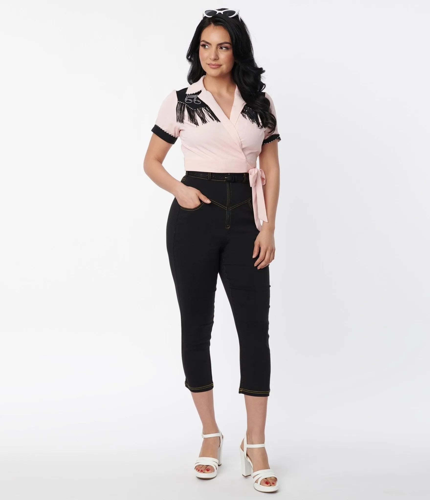 Unique Vintage Black Yoke Waist Capris