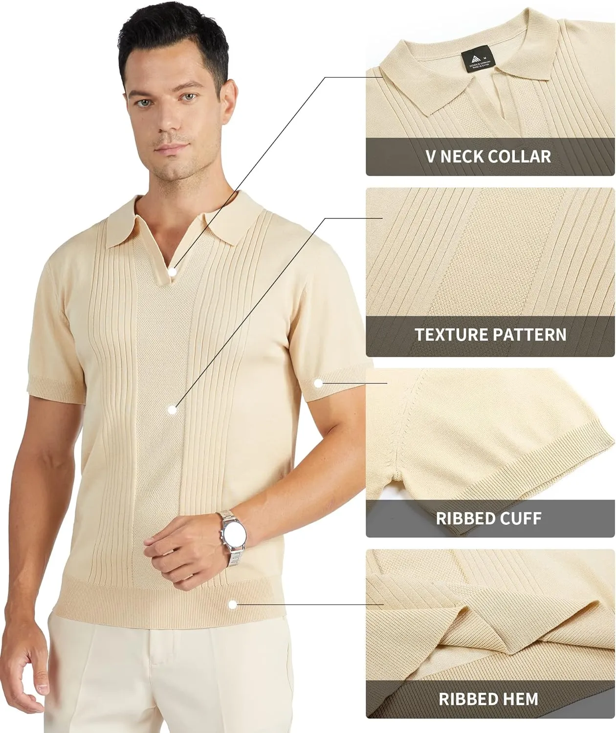 V VALANCH Mens Knit Polo Shirts Short Sleeve Vintage Sweater Polo Summer Casual Shirts Golf Pullover