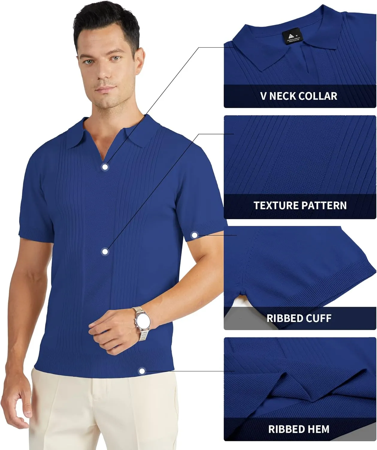 V VALANCH Mens Knit Polo Shirts Short Sleeve Vintage Sweater Polo Summer Casual Shirts Golf Pullover