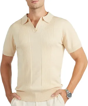 V VALANCH Mens Knit Polo Shirts Short Sleeve Vintage Sweater Polo Summer Casual Shirts Golf Pullover