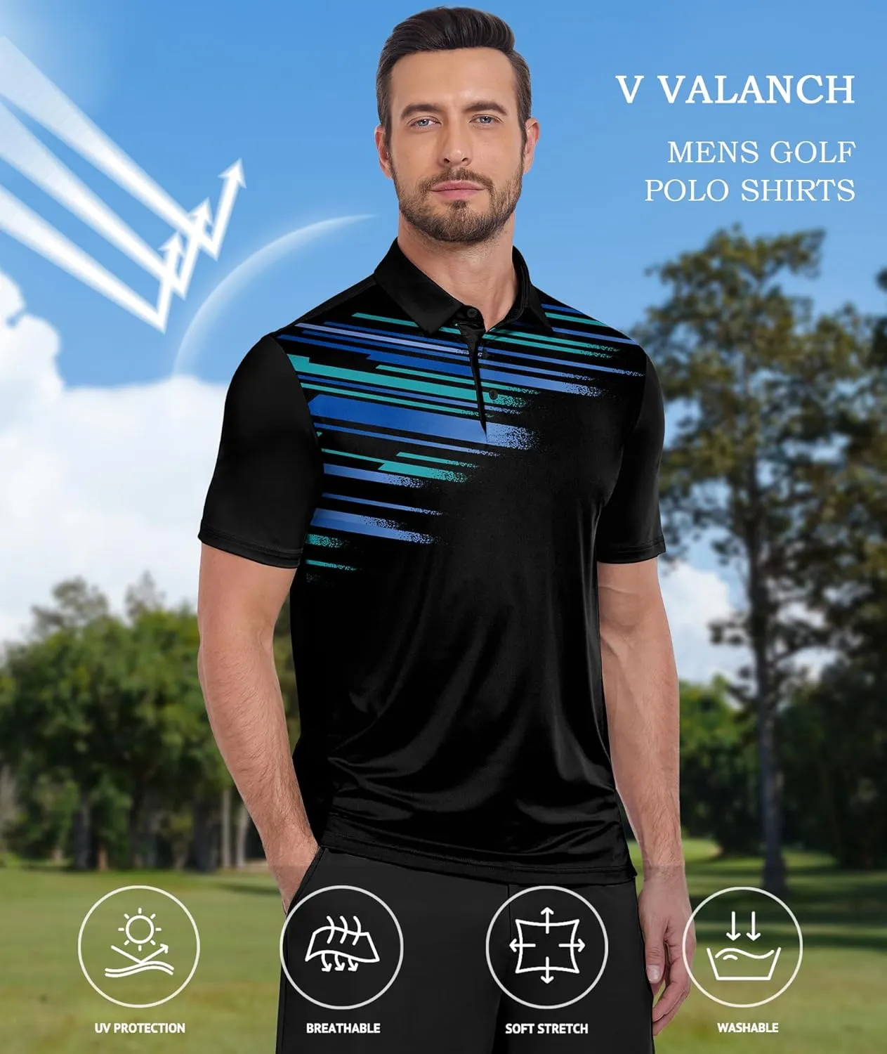 V VALANCH Mens Polo Shirts Short Sleeve Moisture Wicking Golf Tennis Polo Casual Shirts