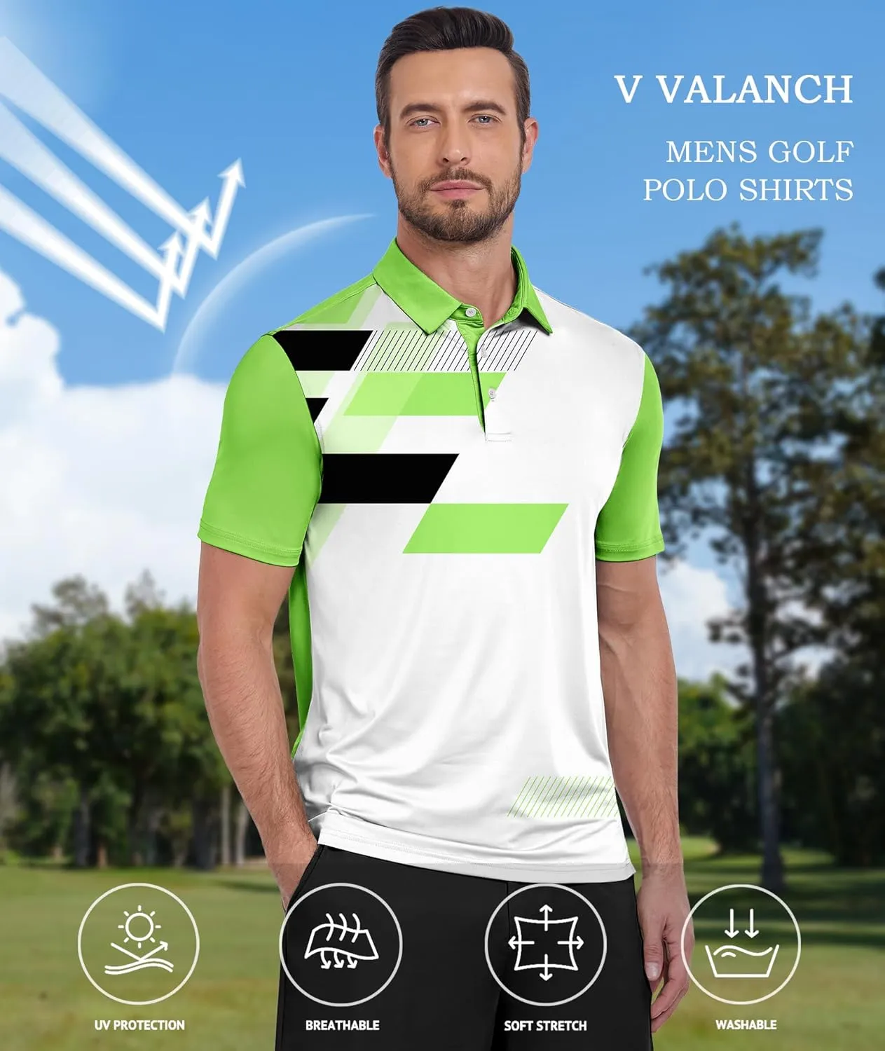 V VALANCH Mens Polo Shirts Short Sleeve Moisture Wicking Golf Tennis Polo Casual Shirts