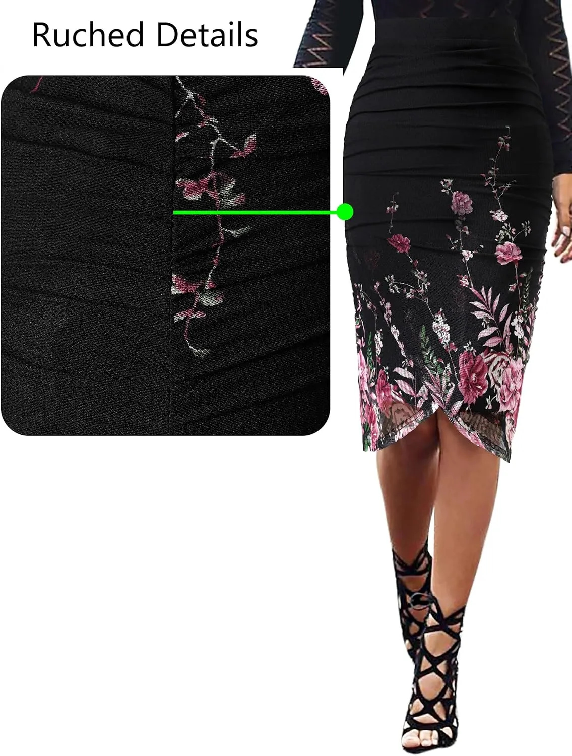 VFSHOW Womens Ruched Ruffle High Waist Asymmetric Wrap Casual Wok Office Party Slim Fitted Bodycon Pencil Midi Mid-Calf Skirt