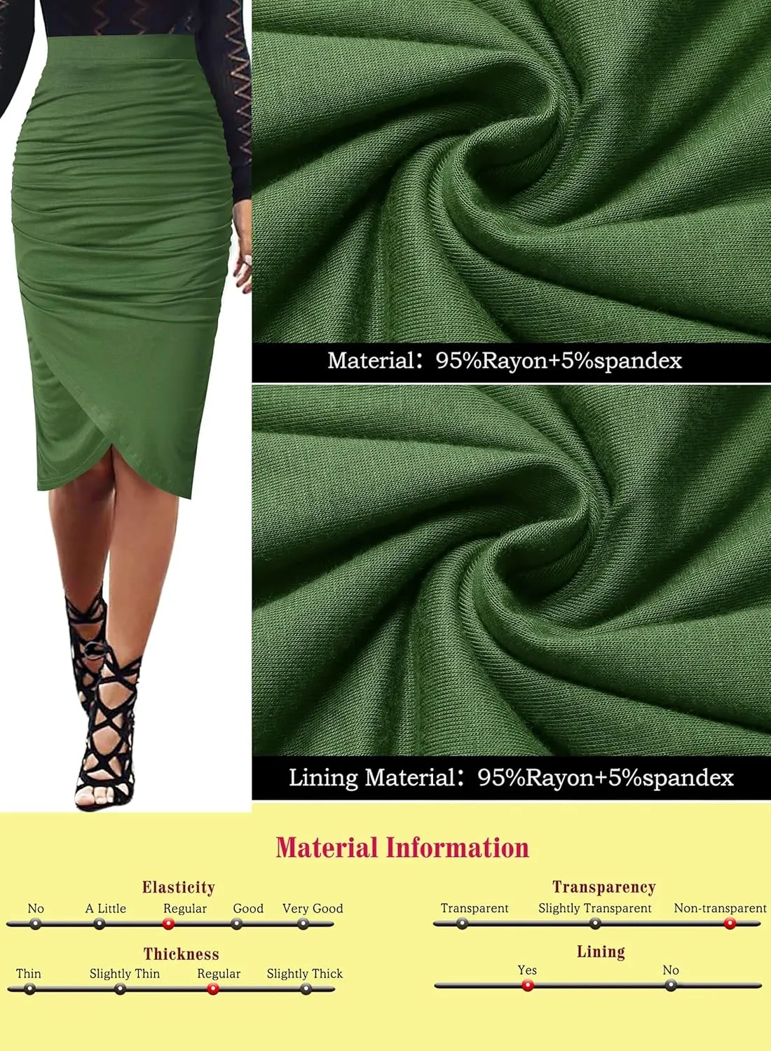VFSHOW Womens Ruched Ruffle High Waist Asymmetric Wrap Casual Wok Office Party Slim Fitted Bodycon Pencil Midi Mid-Calf Skirt