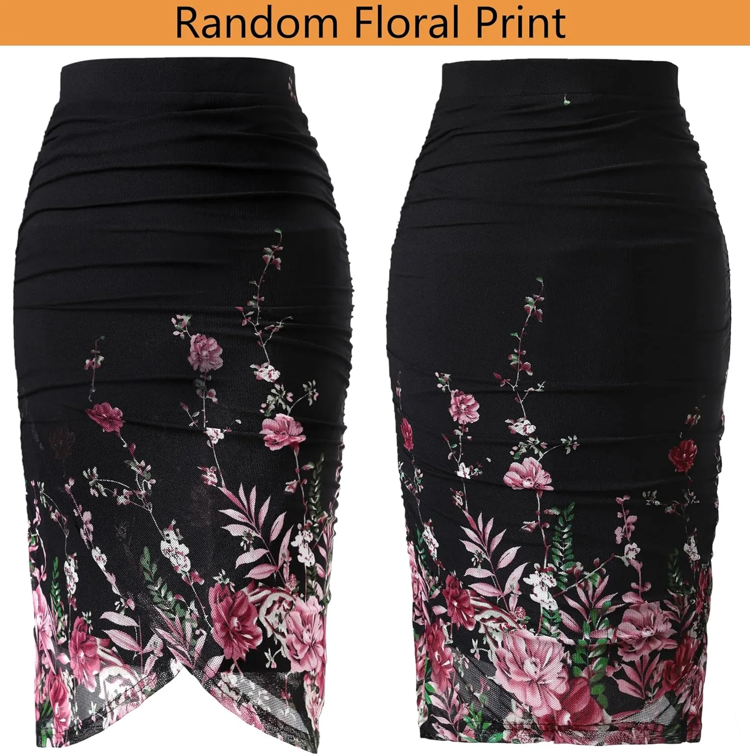 VFSHOW Womens Ruched Ruffle High Waist Asymmetric Wrap Casual Wok Office Party Slim Fitted Bodycon Pencil Midi Mid-Calf Skirt