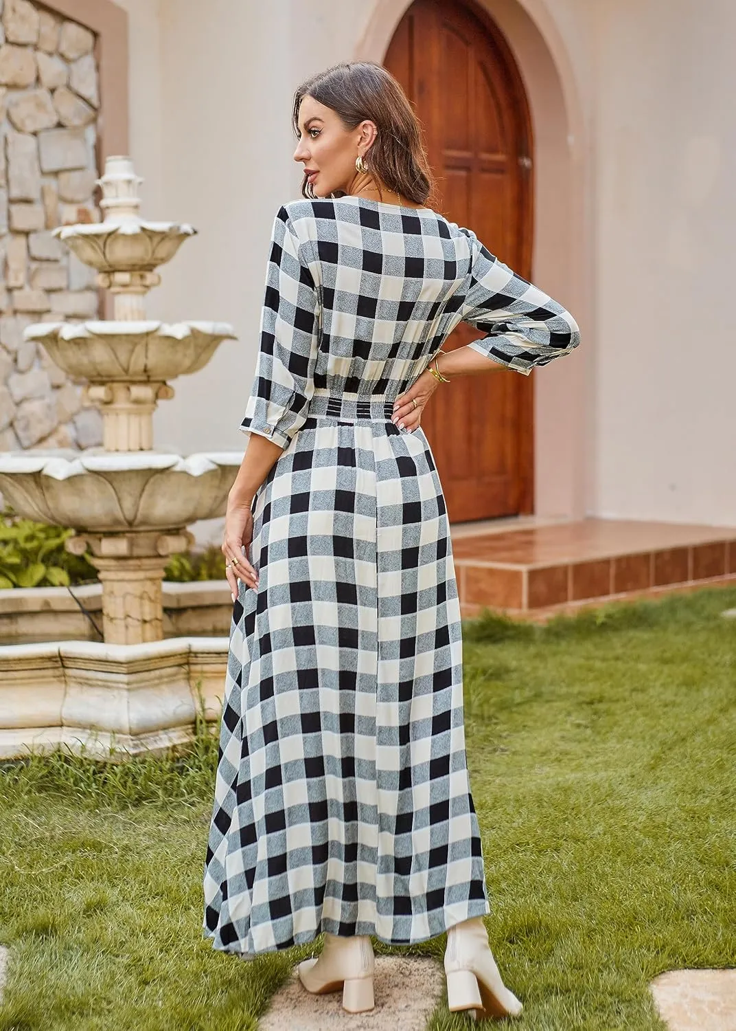 VintageClothing Women's Floral Maxi Dresses with Sleeves Flowy Boho Beach Dress