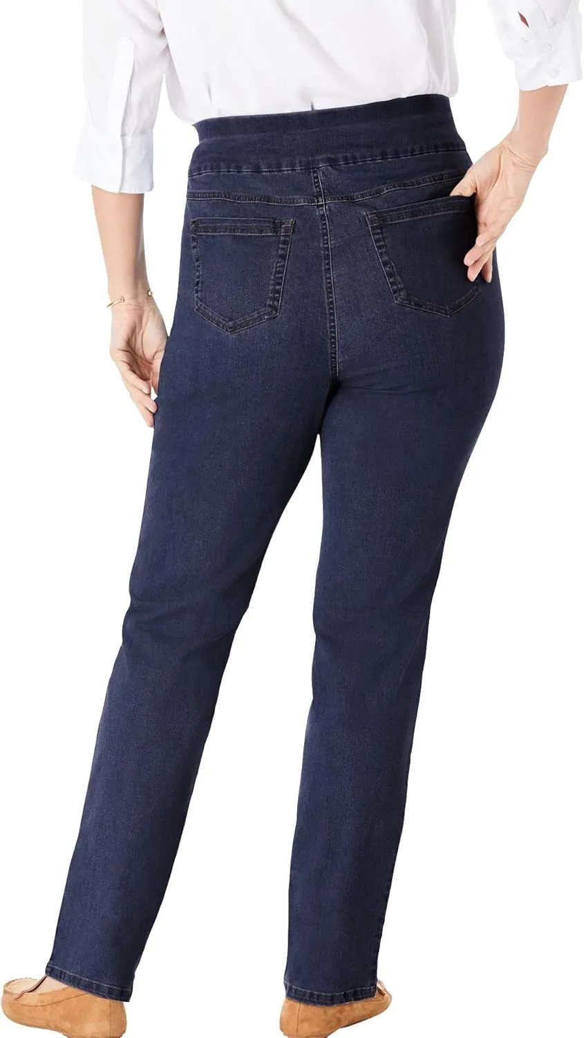 Woman Within Plus Size Flex-Fit Pull-On Straight-Leg Denim Jean