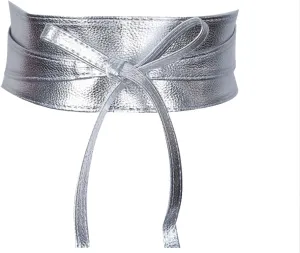 Women Faux Leather Waist Belt, Gold Belts for Women Dresses, Fashion Wrap Around Obi Belt