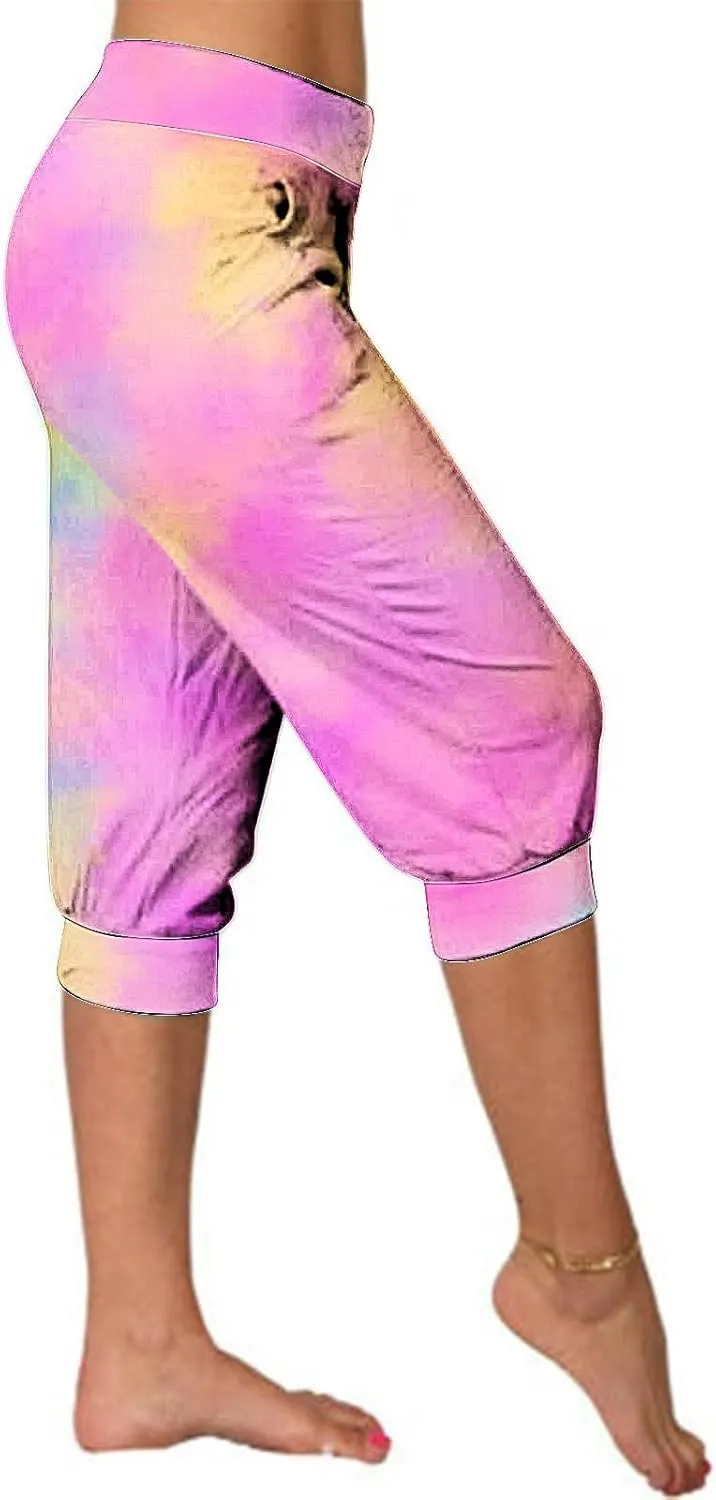 Women Irregular Striped Capris Pant Summer High Elastic Gaucho Sweatpants Side Pocket Yoga Trouser Lightweight Pants