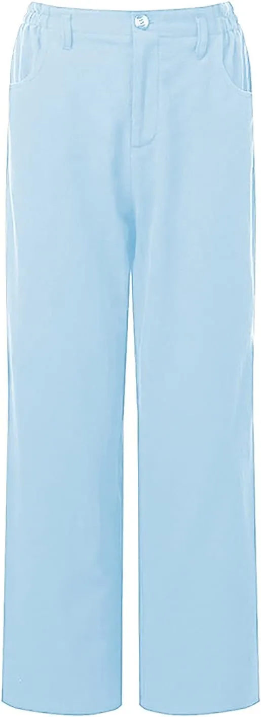 Women Linen Pants Summer Casual Capri Pants with Pockets Elastic Waist Wide Leg Cropped Pants Boho Beach Palazzo Pants