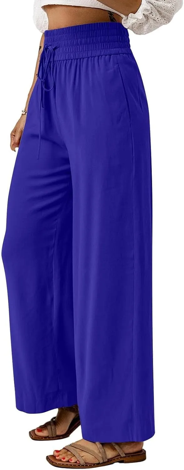 Womens Business Pants Fashion Dressy Wide Leg Work Pant Drawstring High Waisted Solid Color Loose Casual Trousers
