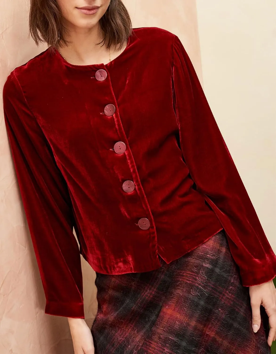 Women's Chirstmas Velvet Jackets Casual Button Down Crew Neck Shirt Tops Blazer Fall Cardigan Coat