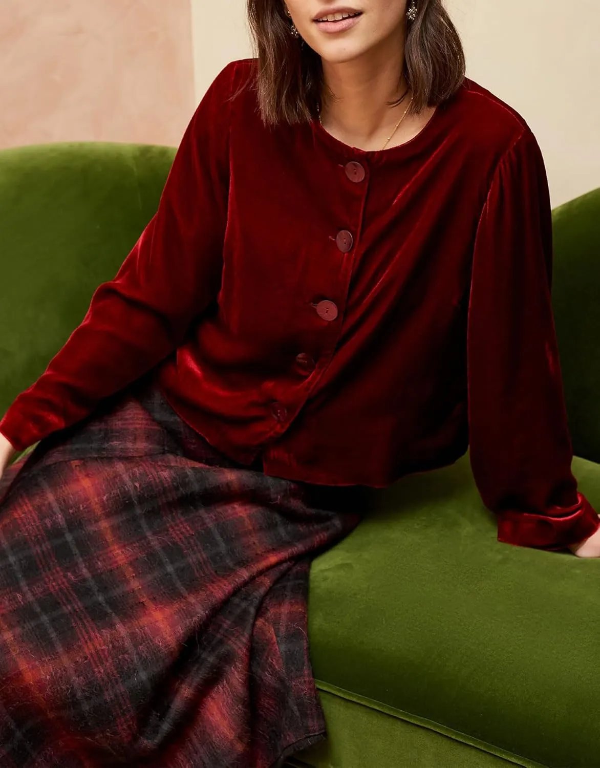Women's Chirstmas Velvet Jackets Casual Button Down Crew Neck Shirt Tops Blazer Fall Cardigan Coat