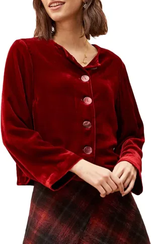 Women's Chirstmas Velvet Jackets Casual Button Down Crew Neck Shirt Tops Blazer Fall Cardigan Coat