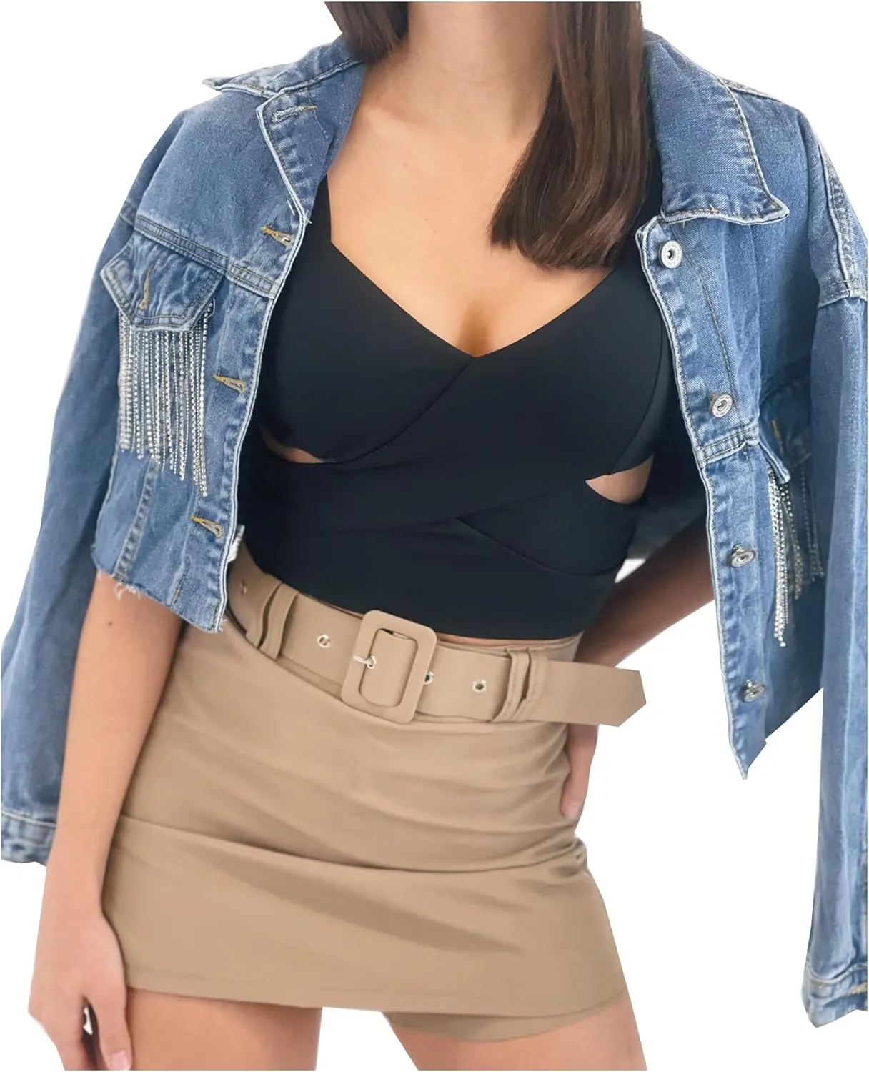 Women's Jean Jacket Button Down Fringe Cropped Denim Jackets Boyfriend Light Jackets Coats