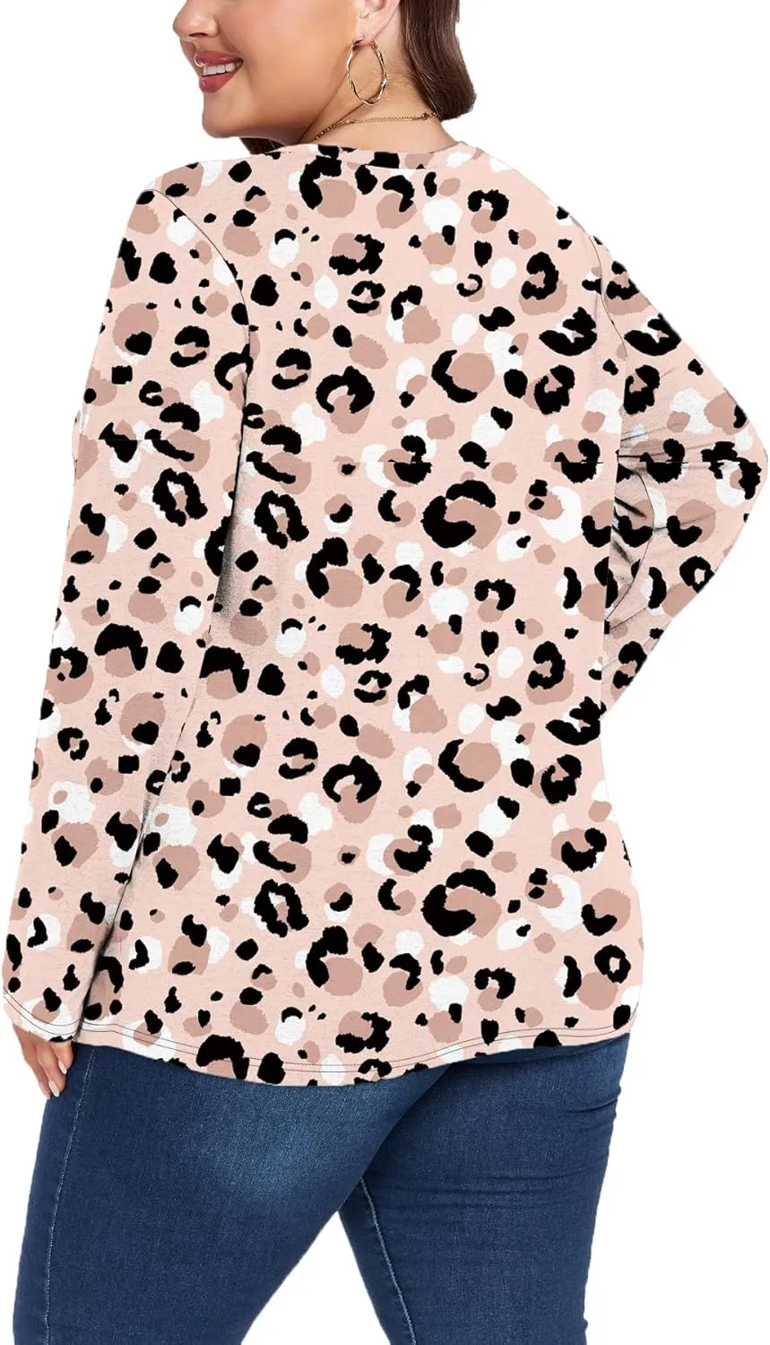 Women's Plus Size Long Sleeve Round Neck Tunics Tops Casual Loose Fit T Shirt Blouse