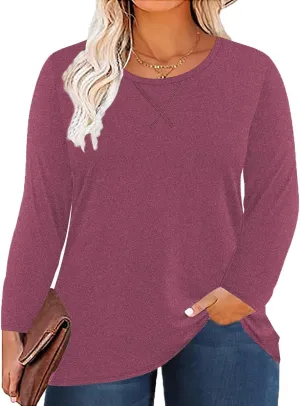 Women's Plus Size Long Sleeve Round Neck Tunics Tops Casual Loose Fit T Shirt Blouse