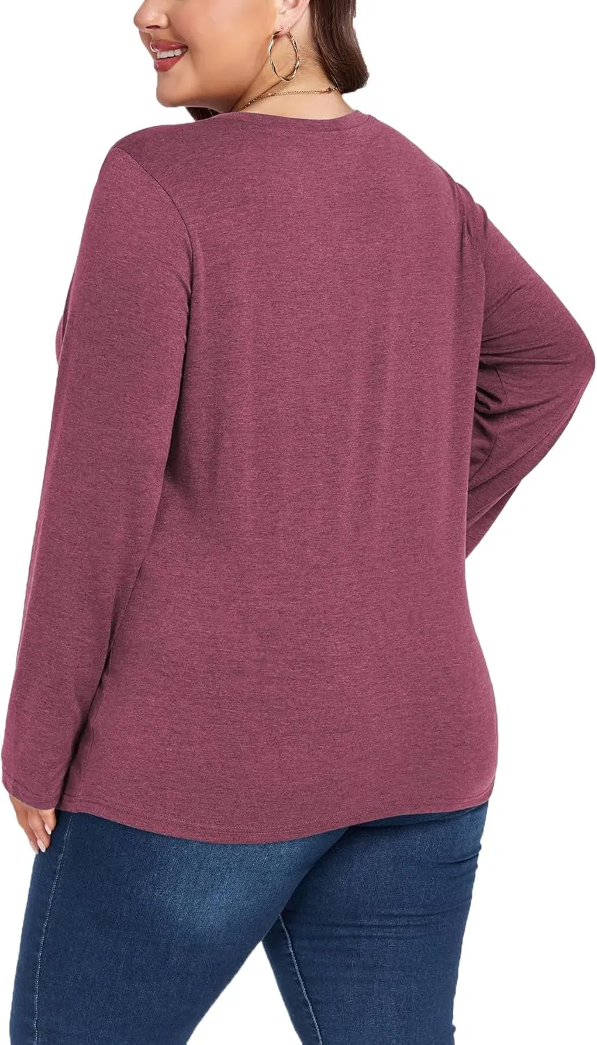 Women's Plus Size Long Sleeve Round Neck Tunics Tops Casual Loose Fit T Shirt Blouse