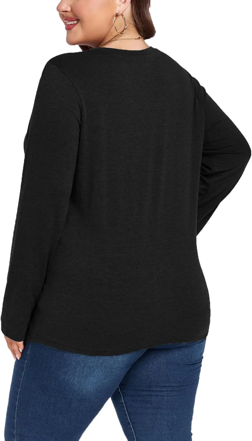 Women's Plus Size Long Sleeve Round Neck Tunics Tops Casual Loose Fit T Shirt Blouse