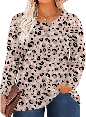 Women's Plus Size Long Sleeve Round Neck Tunics Tops Casual Loose Fit T Shirt Blouse
