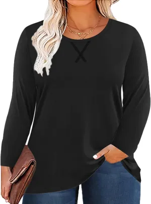 Women's Plus Size Long Sleeve Round Neck Tunics Tops Casual Loose Fit T Shirt Blouse
