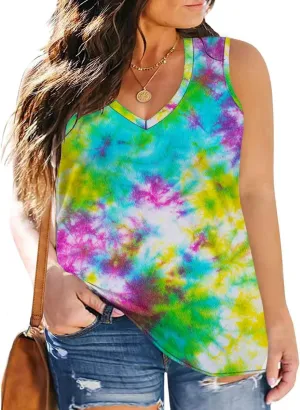 Women's Plus Size Tank Tops Sleeveless Shirt Sexy V Neck Summer Loose Baggy Floral Shirt Clothes
