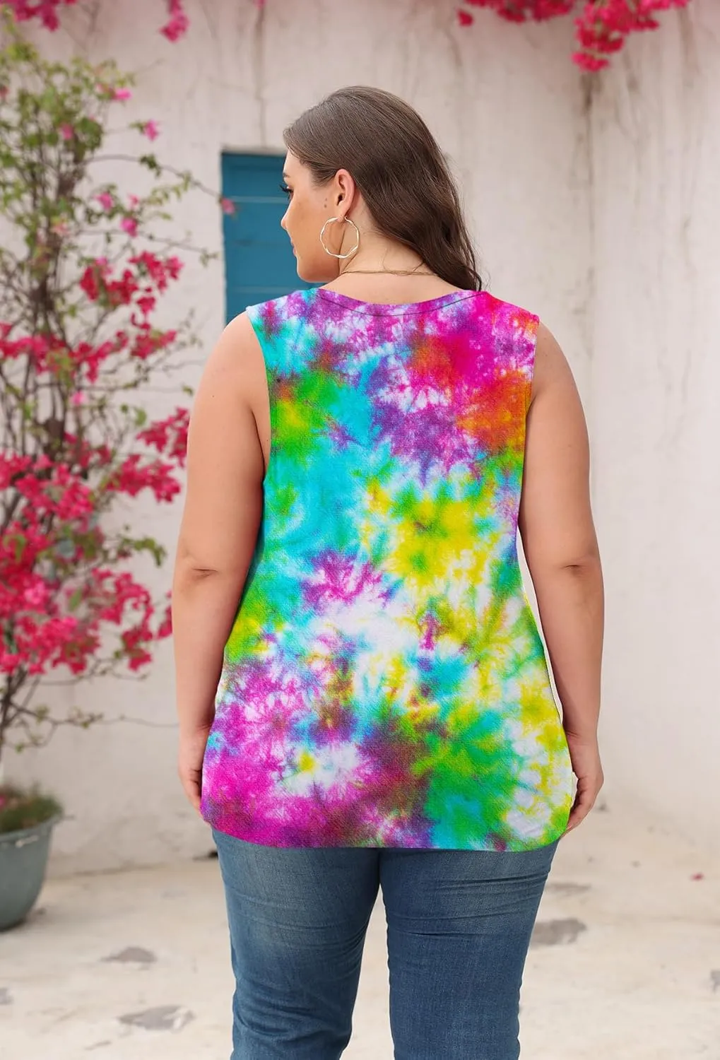 Women's Plus Size Tank Tops Sleeveless Shirt Sexy V Neck Summer Loose Baggy Floral Shirt Clothes