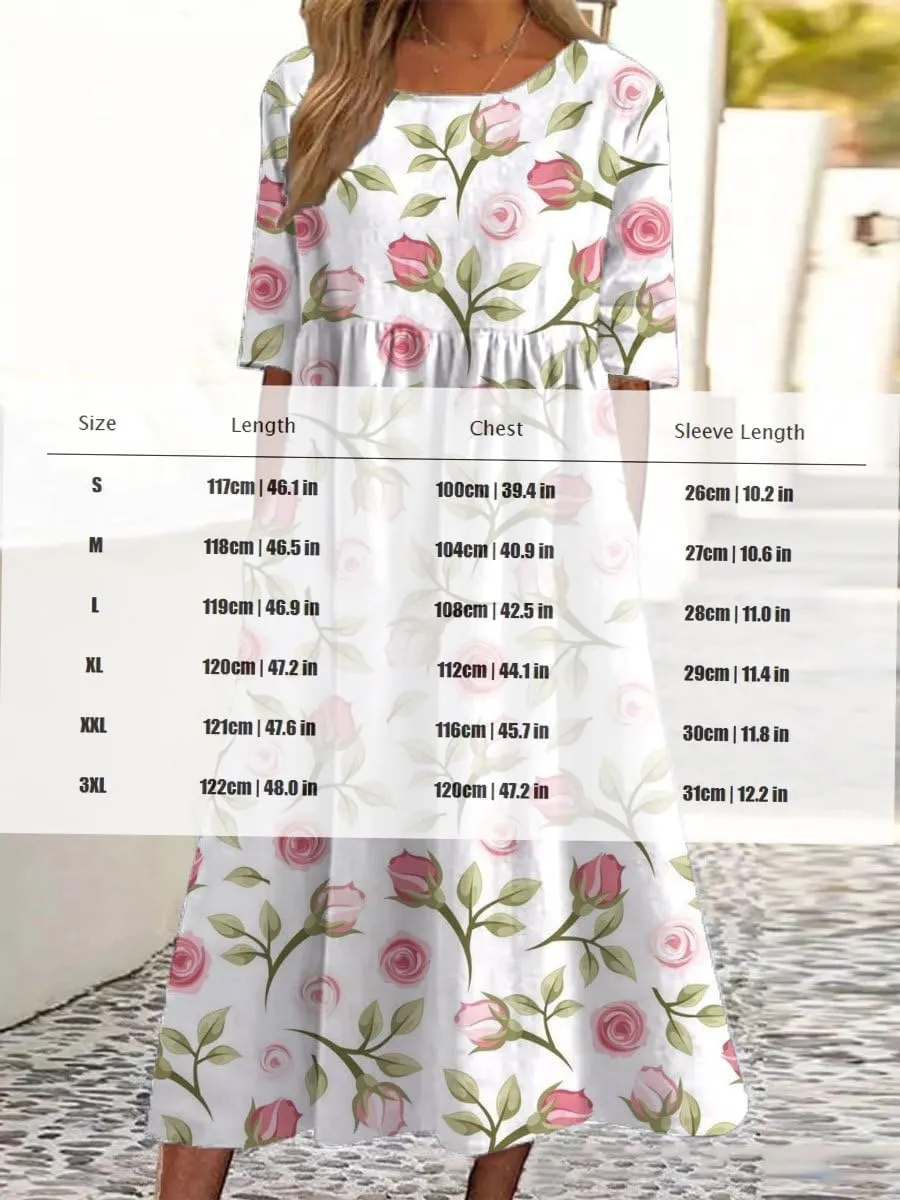 Women's Summer Boho Floral Maxi Dresses Casual Loose Vacation Short Sleeve Flowy Beach Tshirt Dress with Pockets