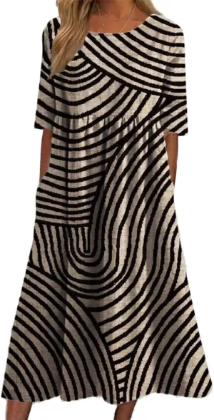 Women's Summer Boho Floral Maxi Dresses Casual Loose Vacation Short Sleeve Flowy Beach Tshirt Dress with Pockets