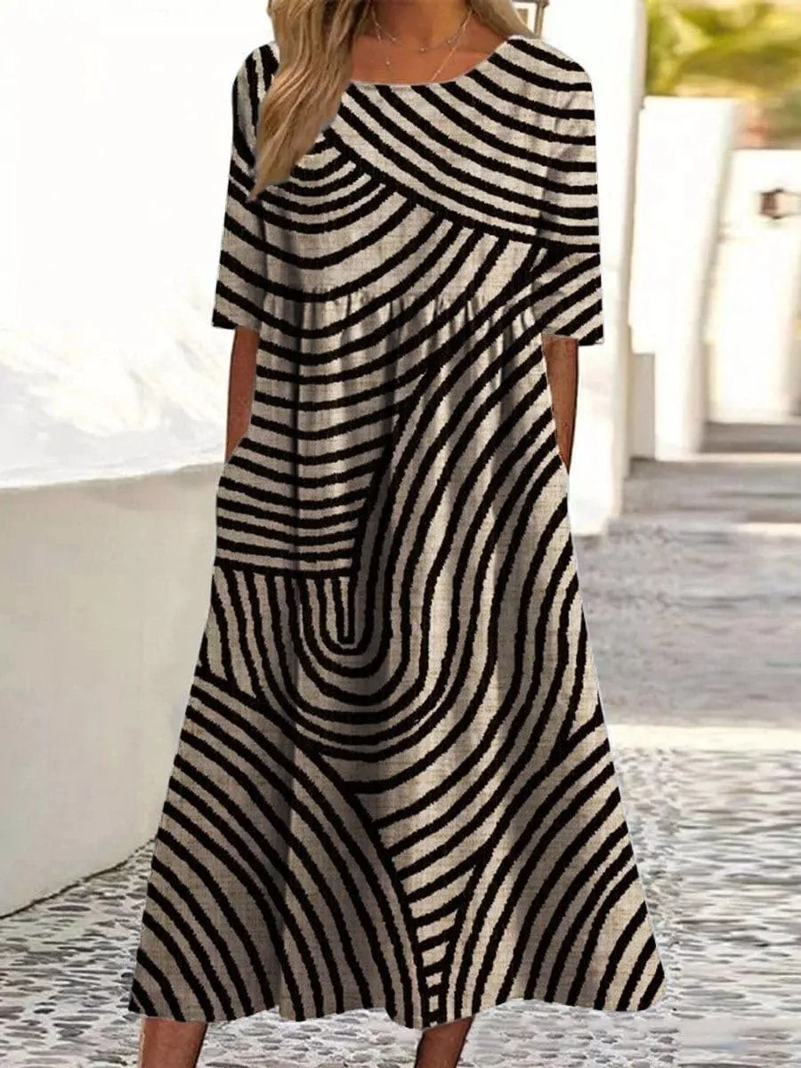 Women's Summer Boho Floral Maxi Dresses Casual Loose Vacation Short Sleeve Flowy Beach Tshirt Dress with Pockets