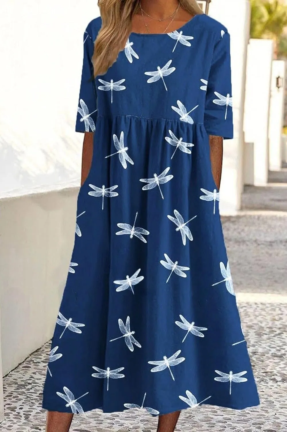 Women's Summer Boho Floral Maxi Dresses Casual Loose Vacation Short Sleeve Flowy Beach Tshirt Dress with Pockets