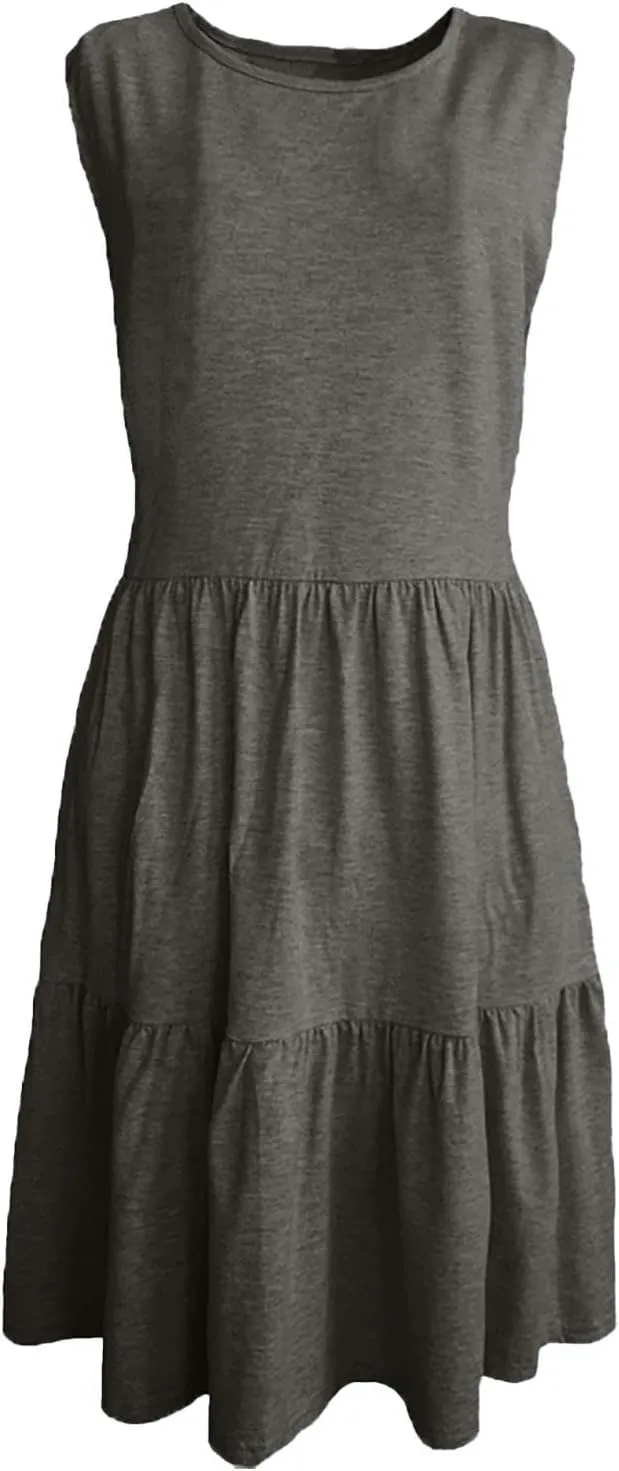 Women's Summer Sleeveless Maxi Sundress Swing Casual Flowy Tiered Shirts Dress Beach Travel Vacation Outfits