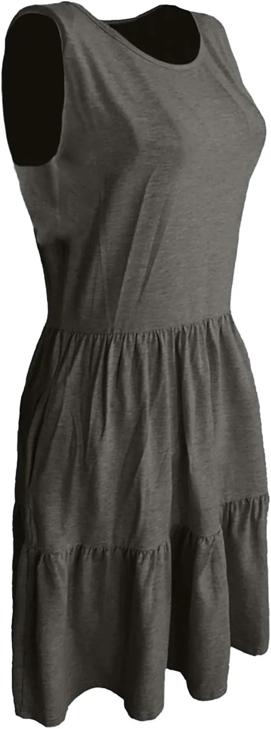 Women's Summer Sleeveless Maxi Sundress Swing Casual Flowy Tiered Shirts Dress Beach Travel Vacation Outfits